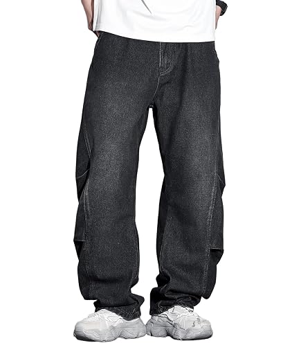 XYGJZ MeMens Baggy Jeans Plus Size Hip Hop Wide Straight Leg Loose