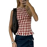 Women Shirred Tank Top Summer Smocked Tops Sleeveless Ruffle Hem Graphic Pleated Shirt Y2k Going Out Vacation Tops