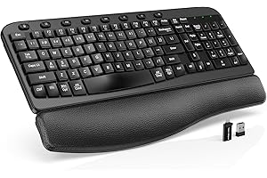 SABLUTE Wireless Ergonomic Keyboard, Wave Design Computer Keyboard with Cushioned Wrist Rest for Office Professionals, 2.4G F