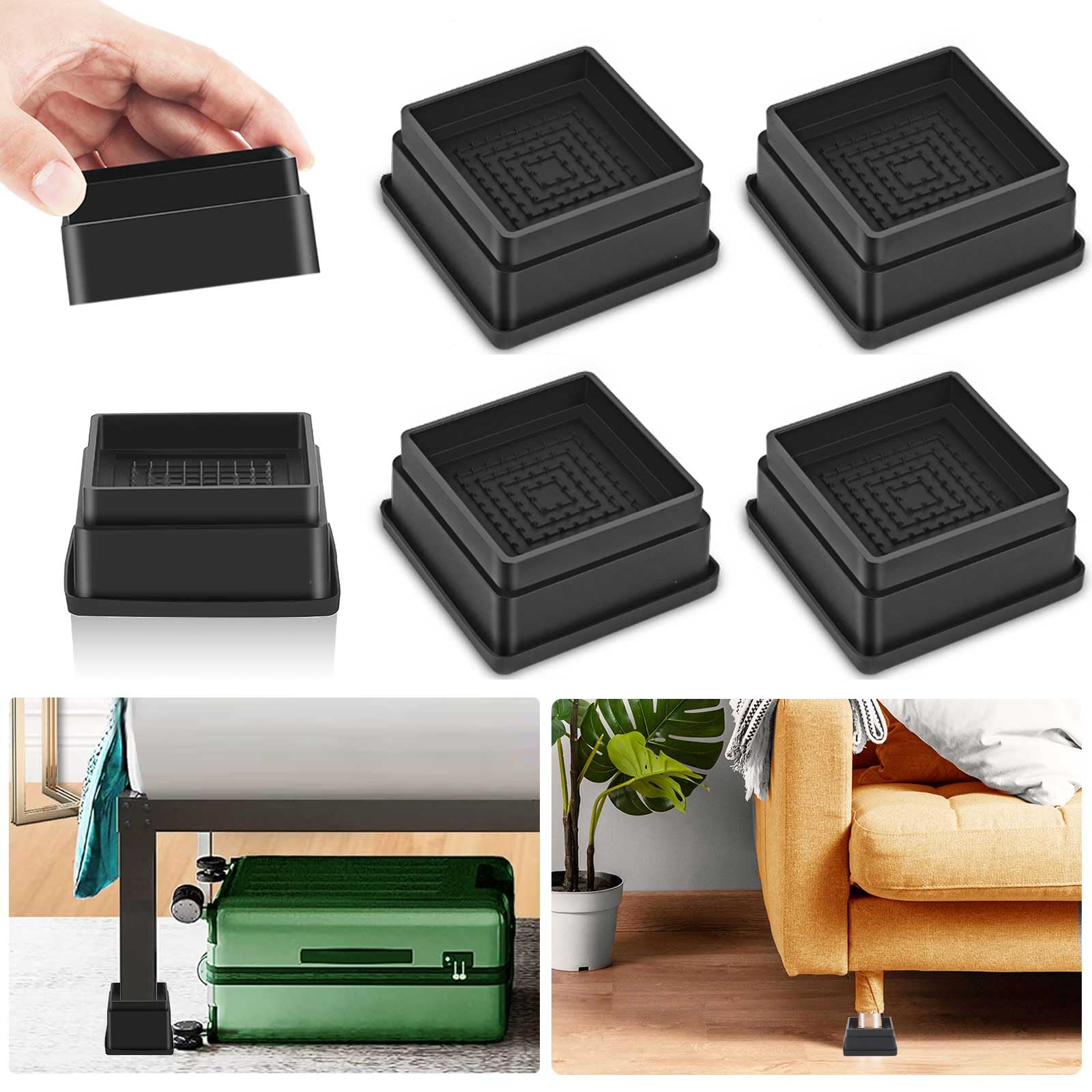 Yookwutar 4 Pack Furniture Risers 1 Inch, Adjustable Bed Risers Heavy ...