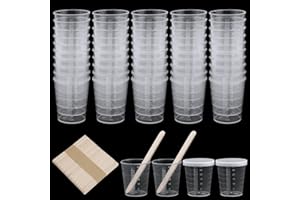 Transparent Scale Cups,50pcs 30ml Plastic Graduated Cups with Lids Plastic Mixing Cup Reusable Measuring Cups with 50 Pack Wo