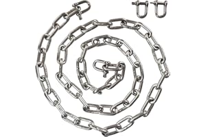 JENSWILL 5/16 inch (8mm)-6.5ft(Length) Stainless Steel 304 Chain,Metal Chain Utility Chain Heavy Duty Chain for Anchor, Guardrail, Swing, Lifting, Trailer,Pet,Hanging Clothes with 2 Shackles