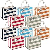 Dansydaisy 10 Pcs Large Beach Canvas Tote Bags Bulk for Women 17 x 12 x 8 Inch Beach Gift Bag Waterproof Stripe Sandproof Tote Bags with Handle for Holiday Wedding Bridesmaid Birthday