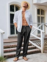 Runcati Mens Casual Pants Elastic Waist Lightweight