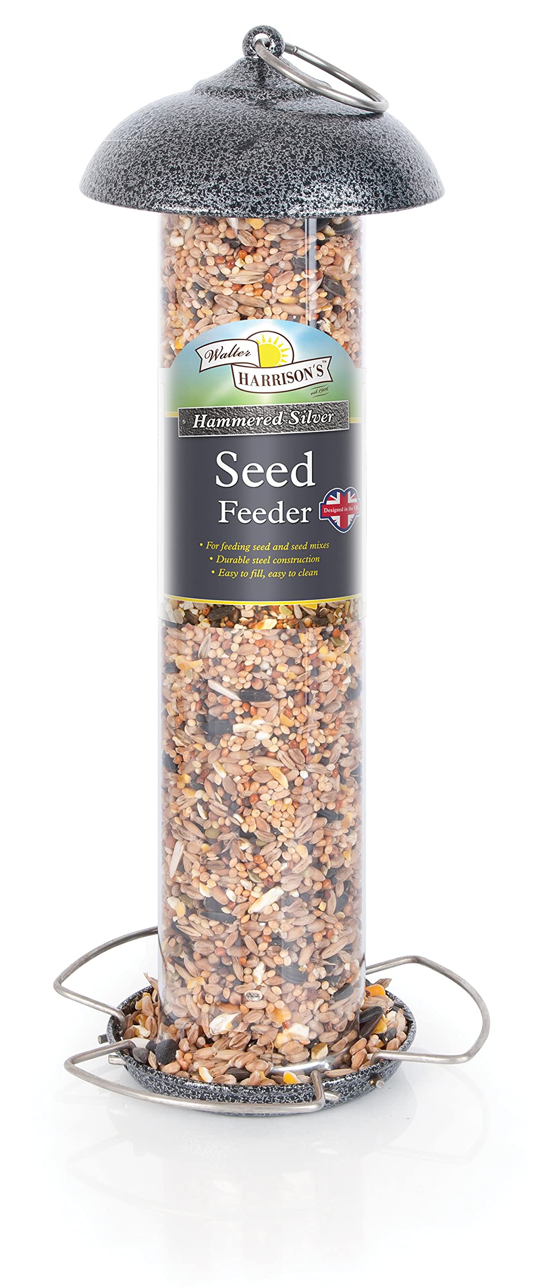 Walter Harrison's Hammered Silver Wild Bird Hanging Seed Feeder - 30 cm
