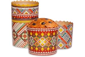 SHSH trade group 8 oz Panettone Paper Mold Gold Design | Pack of 25 Multicolor Disposable Round Easter Bread Paper Molds - W 