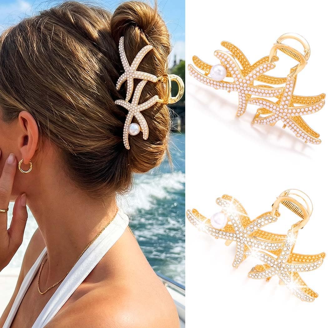 Reaky Starfish Claw Clip Mermaid Hair Clips Rhinestone Hair Claws for Women Beach Hair Accessories