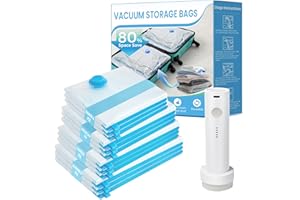 ANBIUX Vacuum Seal Bags for Clothing Travel, 12 Pack Vacuum Storage Bags for Clothes with Portable Electric Pump, Space Saver Bags for Luggage Traveling and Clothing