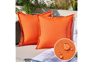 EMEMA Pack of 2 Orange Outdoor Pillows Waterproof 18x18 Inch Decorative Solid Broadside Square Throw Pillow Covers Outside Pillowcase for Patio Furniture Sunbrella Outdoor Pillows for Balcony Decor