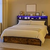 COMHOMA King Bed Frame with Headboard and Storage Drawers, Charging Station, Modern Platform Metal Frames with Wood Accents, No Box Spring Needed, Quiet and Sturdy Structure