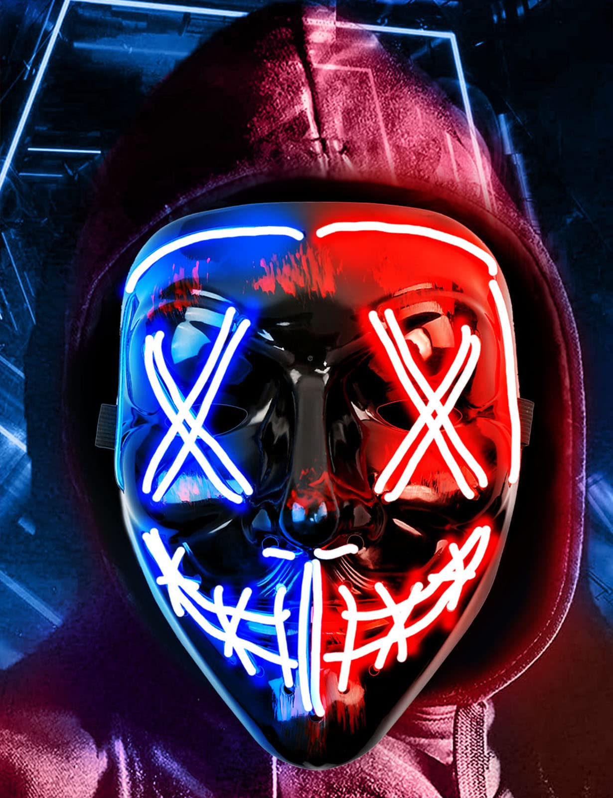 yumcute LED Mask with 3 Lighting Modes - Lightweight Halloween Mask for Carnival, Purge, Party, Festival, Masquerade, Cosplay