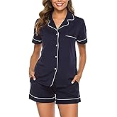 COLORFULLEAF Womens 100% Cotton Pajamas Set Short Sleeve Sleepwear Button Down Pjs Soft 2 Piece Lounge Set with Pockets S-XXL