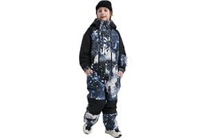 SNBOCON Kids Girls Boys One Piece Snowsuits Ski Suits High Collar Hood Double Zipper Jumpsuits Winter Waterproof Jackets