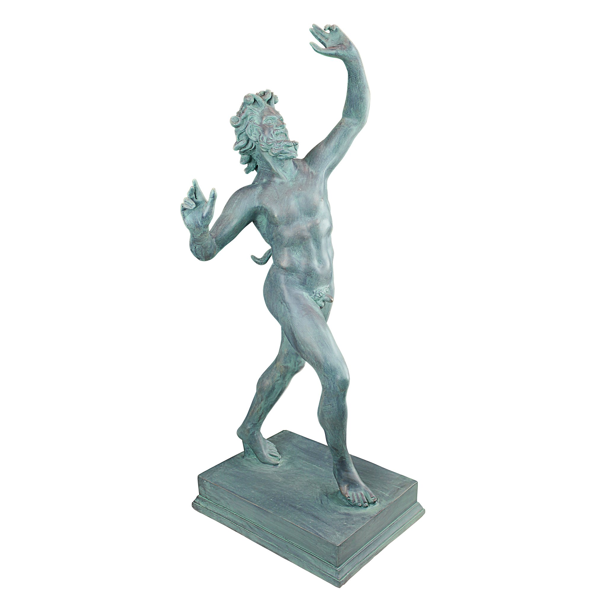 Design Toscano EU31620 Dancing Faunus of Pompeii Bacchus Roman God Statue, Grand, 84 cm, Polyresin, Bronze Verdigris Finish