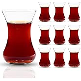 ums Turkish Tea Glass Set, 10 Glasses, Big Size, Slim Waist Design and Thick Sole Prevent Tea From Getting Cold, Easy to Keep for 10 People, Useful Tea Set (10 Pieces)