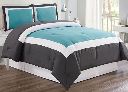 Amazon Com Grand Linen 3 Piece Aqua Blue Dark Grey White Goose