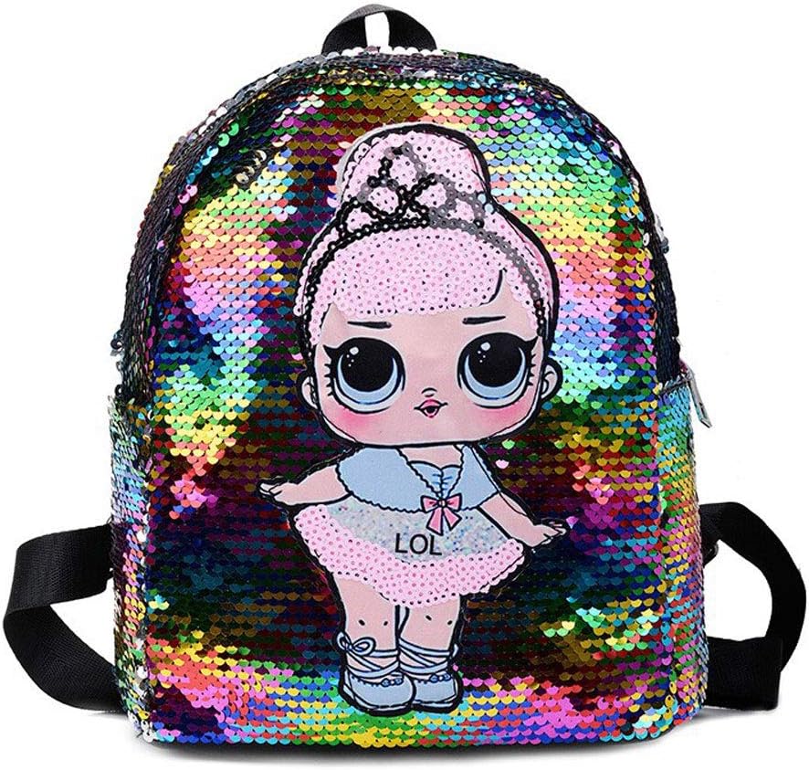 QYS Surprise Backpack Children's Reversible Sequin - Pink Gift School Bag for Girls Confetti Pop,Natural