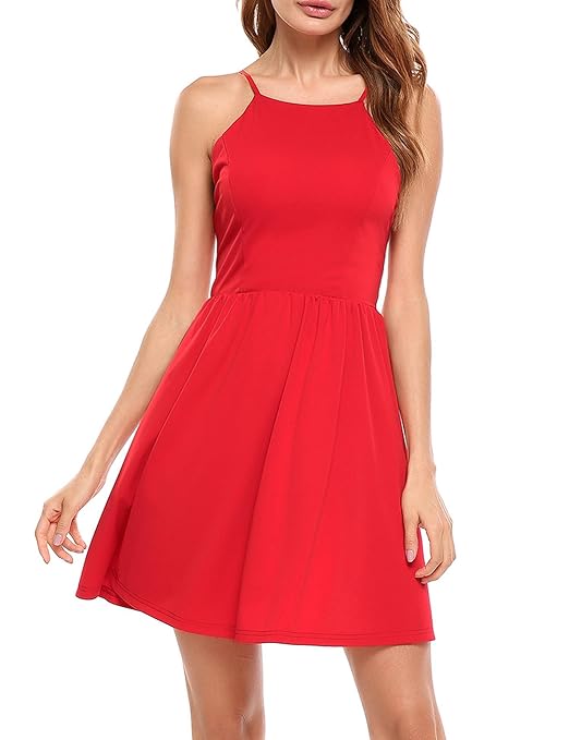 Meaneor Damen Rückenfrei Spaghettiträger Kleid Sommerkleid Blumenprint Partykleid Wickelkleid Ärmellos Kurz Minikleid