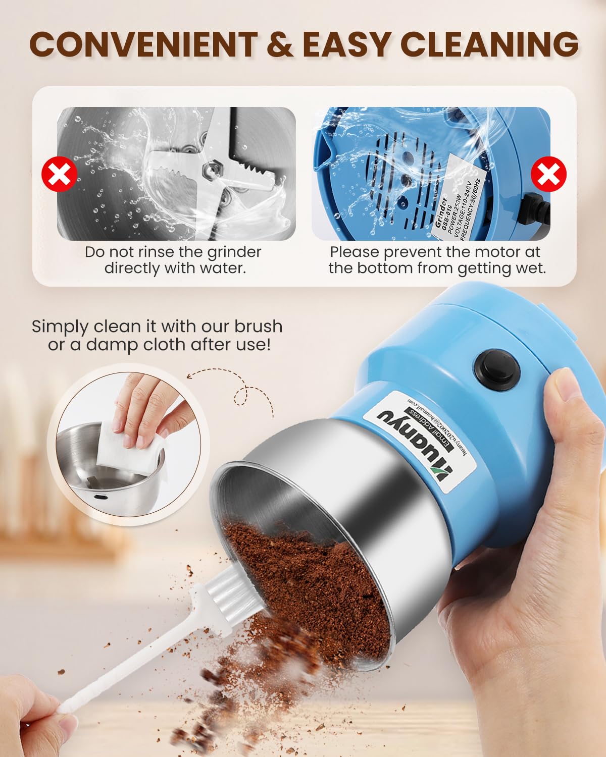 Huanyu Getreidemühle Elektrisch 200g Gewürzmühle Elektrische Kaffeemühle Mehrzweck-Mini-Mühle für Gras und Kaffeebohnen 5