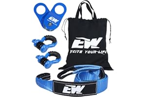 NIXFACE Offroad Recovery Kit - 10-Ton Snatch Block Pulley, 3" x8'Tree Saver (36,000lbs), Two 3/4" D-Ring Shackles with Portable Storage Bag Essential Tool Equipment for Recover Stuck Vehicle