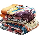 Ffdshc Boho Spring Throw Blanket for Bed Couch, 100% Cotton Bohemian Cotton Blankets, Ultra Soft Woven Muslin Blankets Travel Picnic Versatile Knitted Blanket for Sofa Chair, 50"x60"