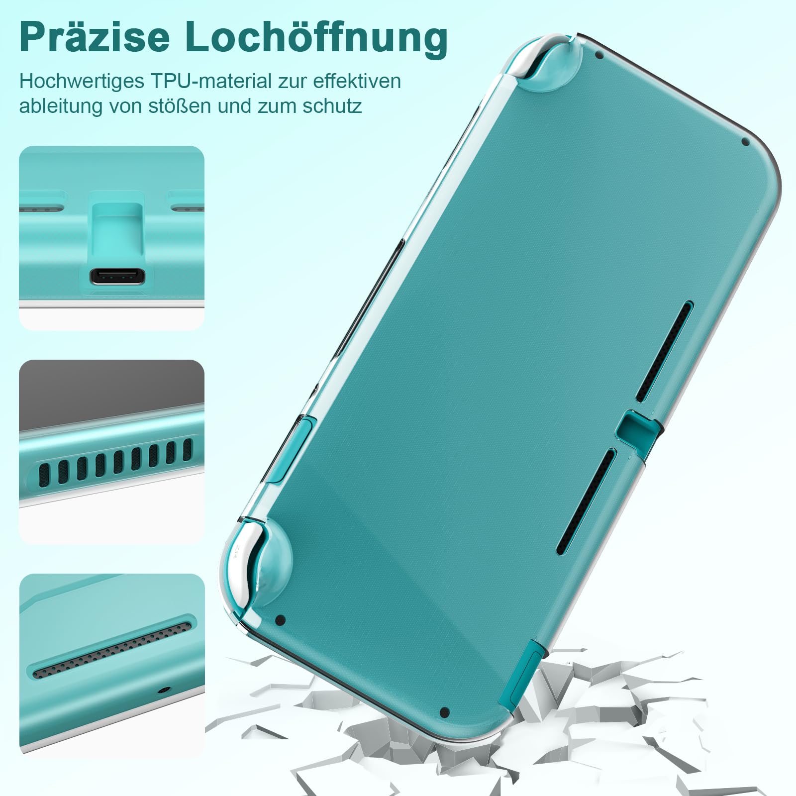 Younik Switch Lite Hülle, 14-in-1 Switch Lite Zubehör mit Switch Lite Tasche, klare Schutzhülle, Spielkartenhülle, 2 Bildschirmschützern, 6 Daumengriffen, Anhänger, Türkise Tragetasche für Switch Lite 5