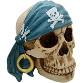 MSQCS Pirate Resin Skull Head Decor Small Gothic Skeleton Sculpture | Human Skull Statue Gift for Home Office Bar Party Festival Decoration