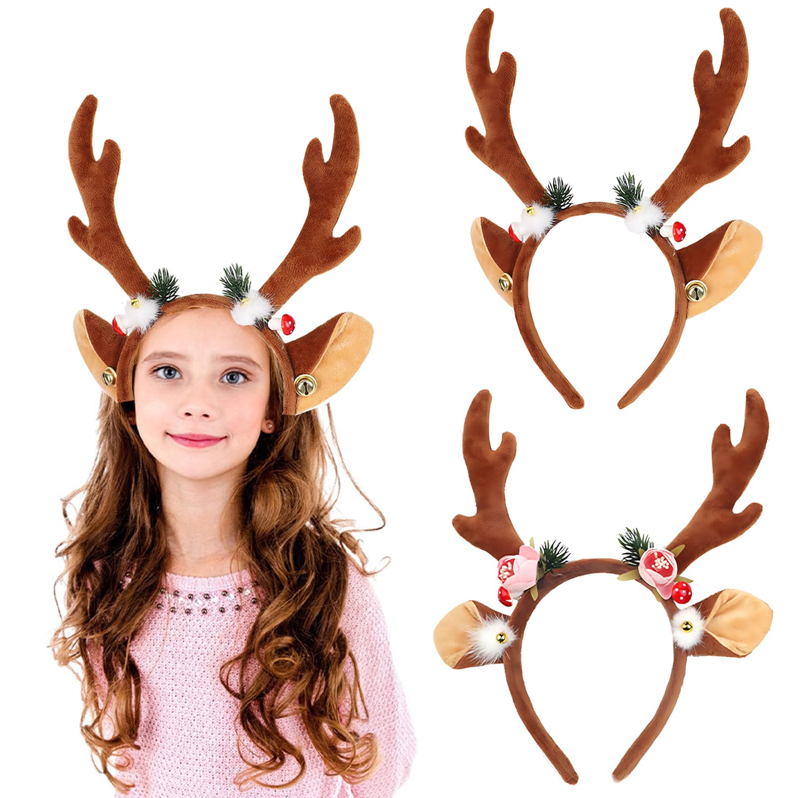 XineYuor Reindeer Headband, 2pcs Christmas Headband, Christmas Headband, Christmas Headband, Headband, Christmas Headband, Christmas Headband, Christmas Headbands for Adults and Children