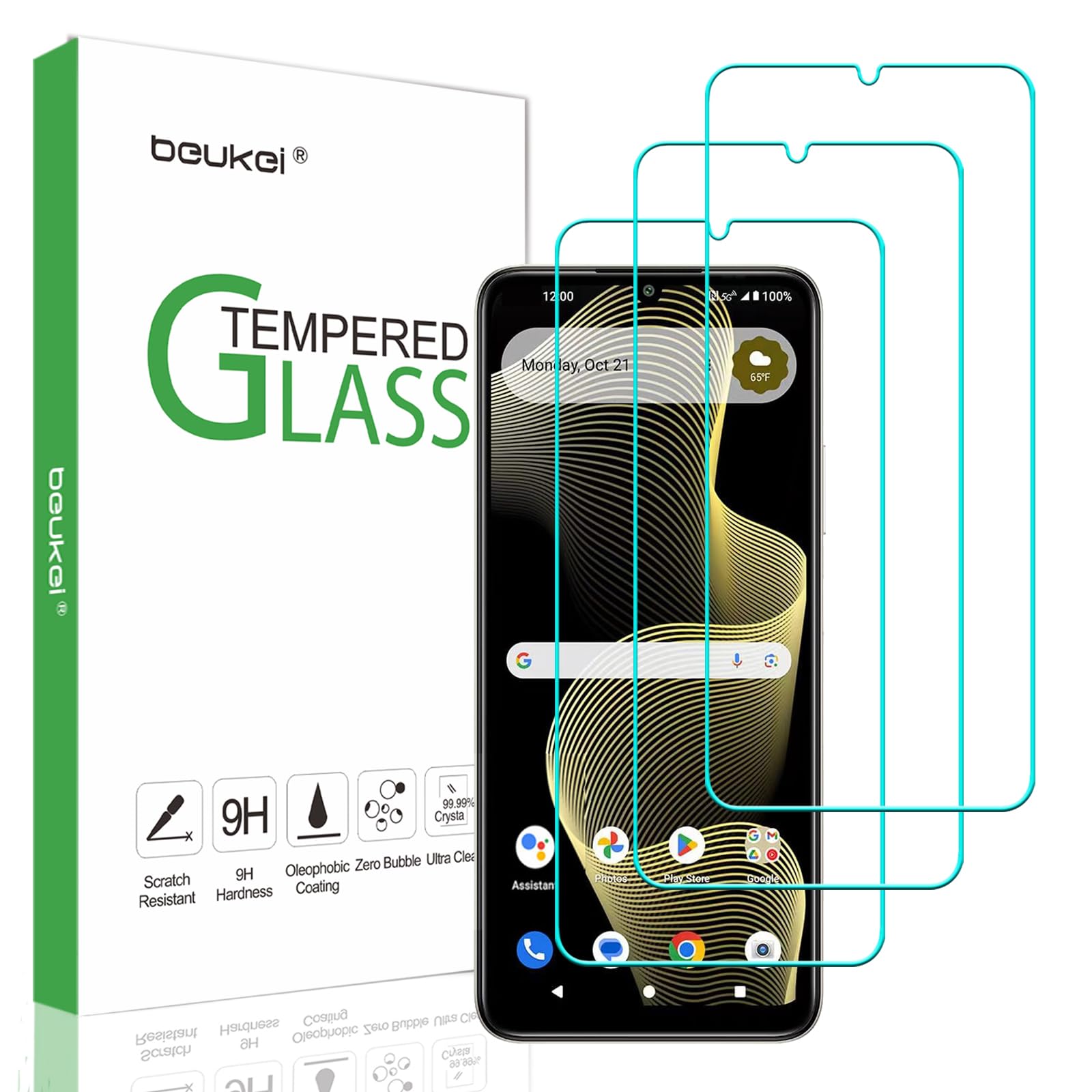Photo 1 of beukei (3 Pack) Designed for Cricket Outlast 5G and AT&T Motivate Pro 5G Screen Protector Tempered Glass, Anti Scratch, Bubble Free, 9H Hardness