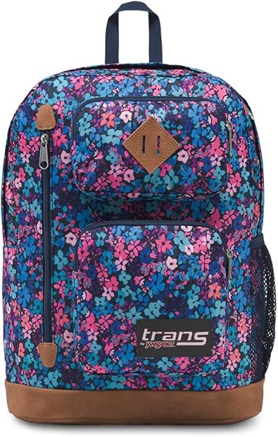 blue jansport backpack with leather