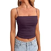 Darong Women Padded Double Lined Ruched Tank Tops Bulit in Bra Summer Spaghetti Strap Going Out Crop Tank Shirts