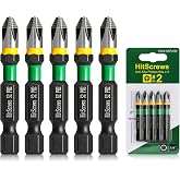 HitScrews 2" Anti-Slip Phillips Impact Bits #2,S2 Steel Screwdriver Bits,360&deg; Laser-Etched Magnetic Driver PH2 Bit, CNC Precision 1/4" Hex Shank &ndash; Furniture, Carpentry &amp; Everyday Fastening | 5 Pack