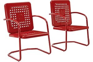 Crosley Furniture Bates 2-Piece Outdoor Chair Set, Retro Metal Patio Chairs for Dining, Porch, Deck, Balcony, Bright Red Gloss