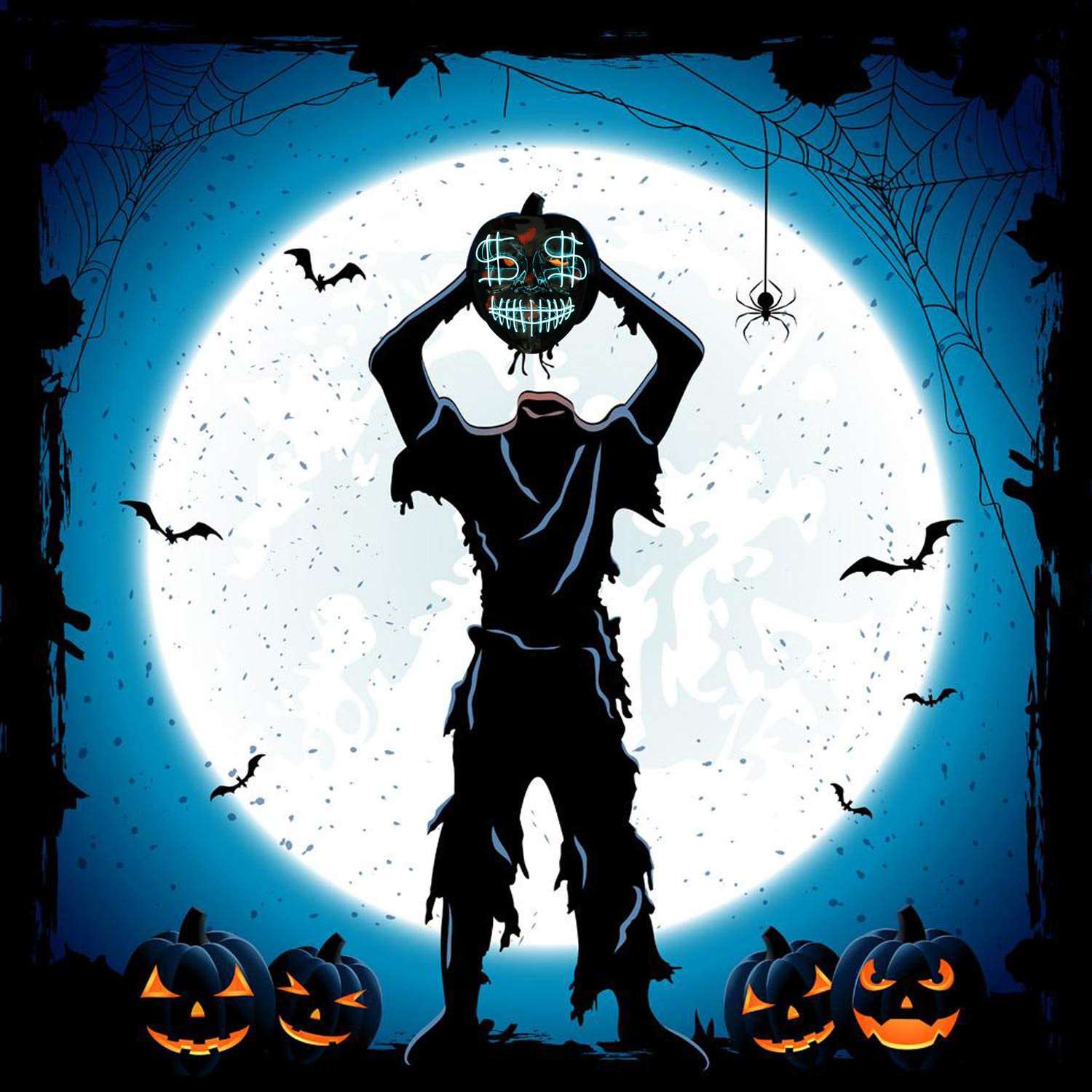 B bangcool LED Light Up Scary Mask, LED Mask Scary Face Fashion Alien Halloween Cosplay Light Up Mask for Kids & Adult