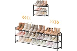 ENJOYBASICS Metal Shoe Racks for Closet, 3-Tier Adjustable Expandable Long Shoe Organizer Shelf, 45 to 118 cm，for 6-18 Pairs,