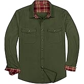 Alimens & Gentle Men's Solid Flannel Shirt Work Long Sleeve Casual Button Down Shirts Outdoor Cotton Warm Shacket