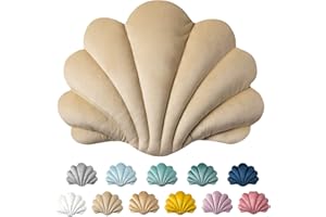 ASHLER HOME DECO Ashler 3D Throw Pillows Shell Shaped Accent Throw Pillow, Soft Velvet Insert Included Cushion for Couch Bed Living Room, Pack of 1, Beige, 14 X 11 inches