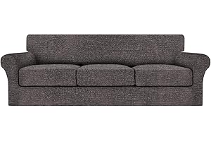 URBANLIFE Stretch Sofa Couch Cover Slipcover, 4-Piece Machine Washable Couch Cover for 3 Cushion Sofa, Super Stretch Non-Slip Spandex Furniture Protector with Bottom for Kids and Pets, Charcoal Gray