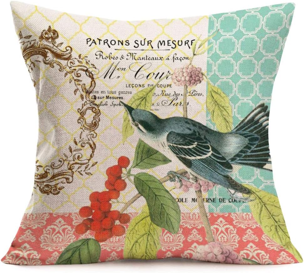 Smilyard Throw Pillow Covers Adorable Animals Birds Mistletoe Decorative Pillow Case Cotton Linen Square Throw Pillowcases Home Couch Decor Quote Cushion Cover 18X18 Inch(Birds Mistletoe06)