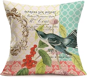 Smilyard Throw Pillow Covers Adorable Animals Birds Mistletoe Decorative Pillow Case Cotton Linen Square Throw Pillowcases Home Couch Decor Quote Cushion Cover 18X18 Inch(Birds Mistletoe06)