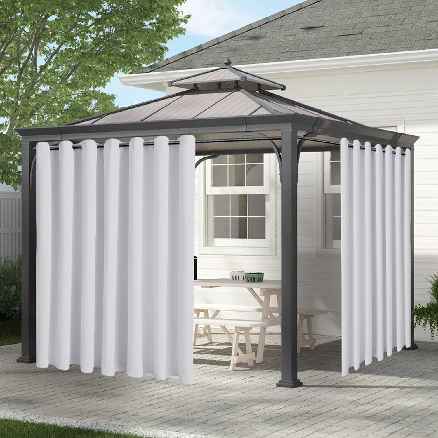 Outdoor Curtains - LUSHLEAF Waterproof Indoor/Outdoor Curtains for Patio - UV Sun Light Blocking Waterproof Blackout Curtains for Bedroom, Living Room, Porch, Cabana, 1 Panel, 100 x 95 inch, Greyish White