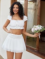 Avidlove Women's Pleated Mini Skirt Lace Mesh