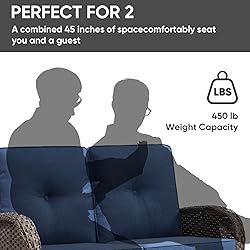HUMMUH Outdoor Loveseat Sofa 2-Seat PE Wicker
