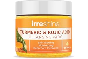 IRRESHINE Turmeric and Kojic Acid Cleaning Pads: Turmeric Face Scrub Pads with Olive Oil, Cactus Oil, and Chrysanthellum Extract - Kojic Acid and Turmeric Pads for Skin Glow within 28Days - 50 Count