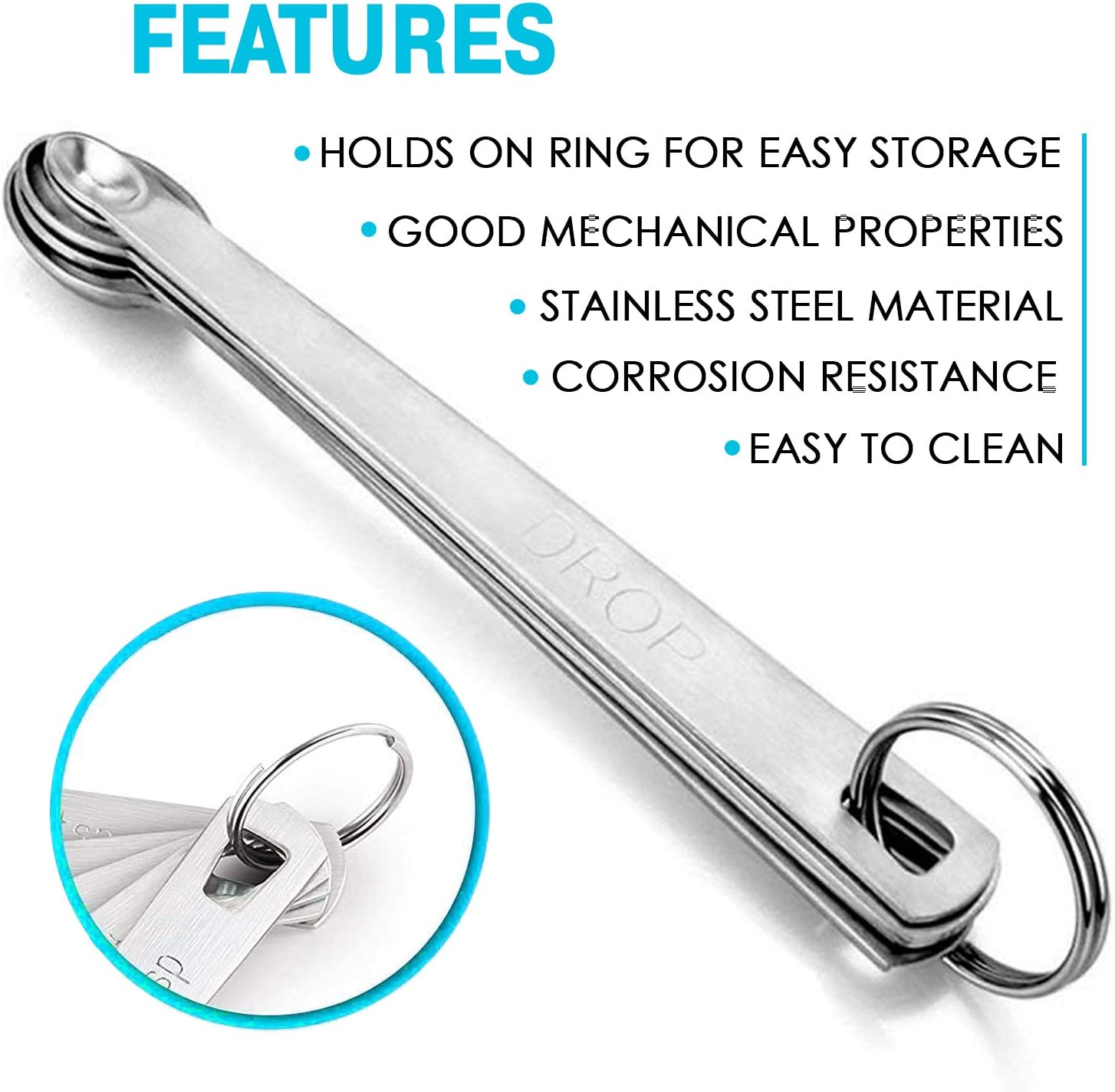 Measuring Spoons Set - 5 Mini Stainless Steel Measuring Spoons for for Dry or Liquid Ingredients - Perfect Fits in Spice Jar - Kitchen Baking & Coocking Tools Set With Hold Ring: Kitchen & Dining