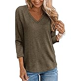 TICTICMIMI Women's V Neck 3/4 Sleeve Tops Casual T Shirts Basic Summer Tees Loose Fit Pullover Tunic