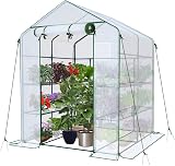 VOUNOT Walk In Greenhouse with Shelves 143x143x195cm White