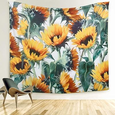 ARFBEAR Sunflower Tapestry, Forever Wall Hanging Warm Golden Yellow and Green Wall and Home Decor 59x51 Inches (Medium)
