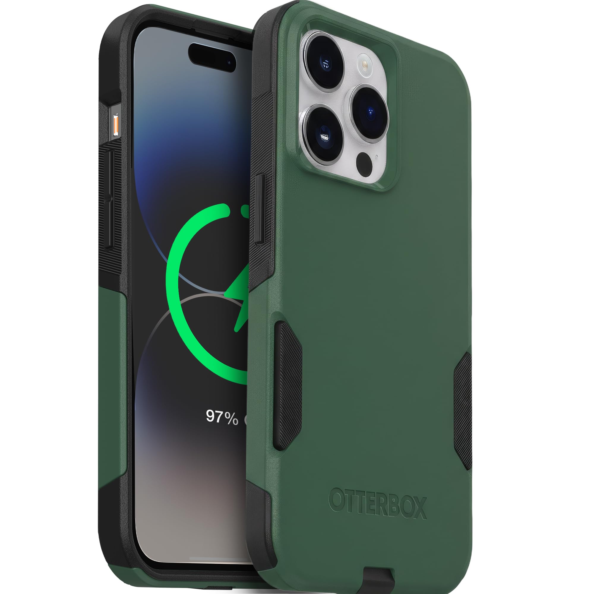 OtterBox iPhone 14 Plus (Only) – Commuter Series Case – Thin, Dual-Layer, Pocket-Friendly, Port Cover – Green/Black Image