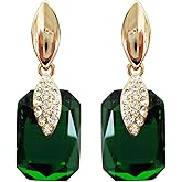 Navachi 18k Gold Plated Spindle Shape Metal White Crystal Square Zircon Dangle Stud Earrings